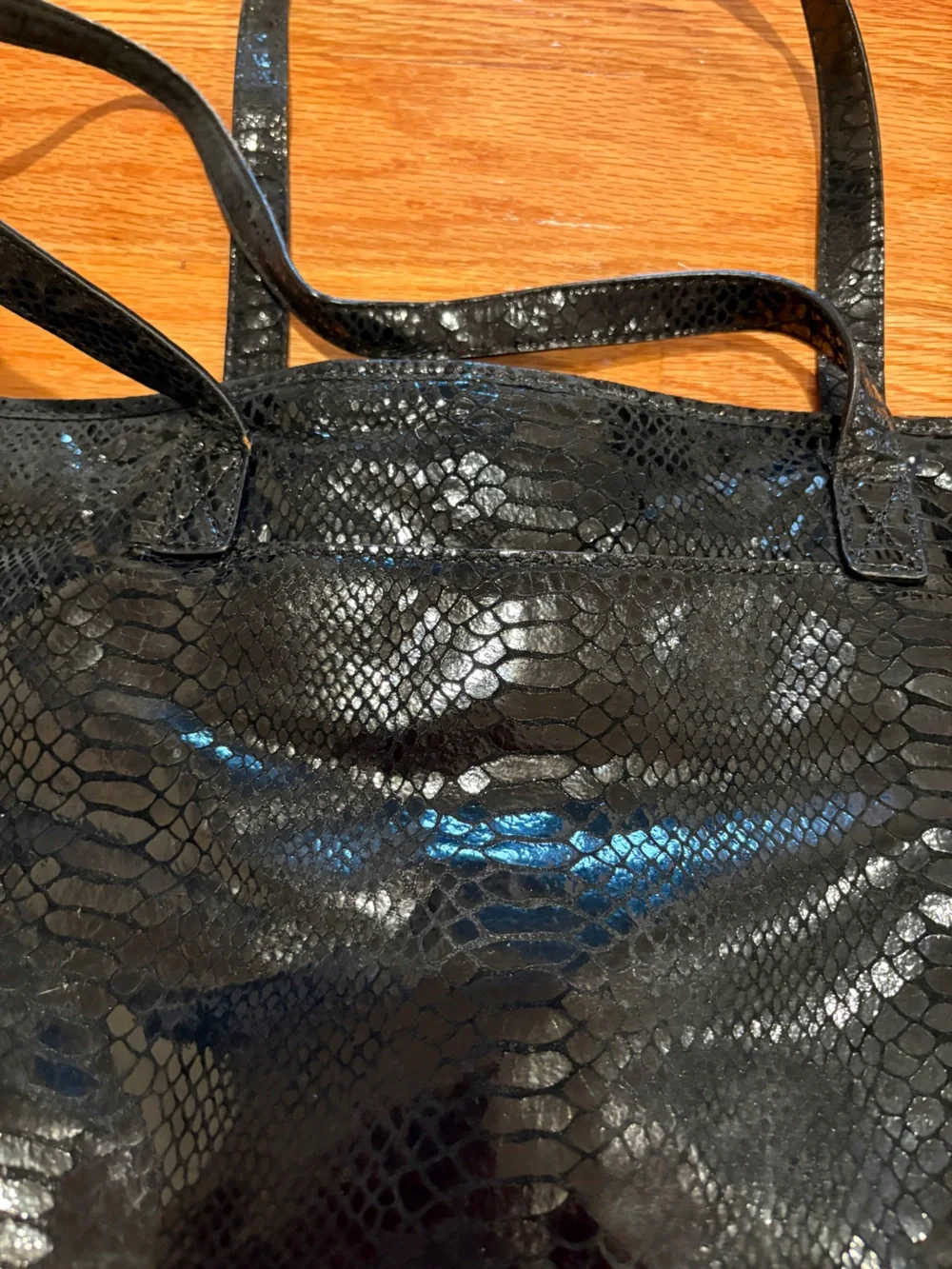 Michael Kors Black Patent Snake-Embossed Tote with Gold MK Accent